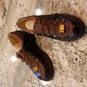 Kandahar Bronze Swiss Hand Made Leather Alligator Print Oxfords 40